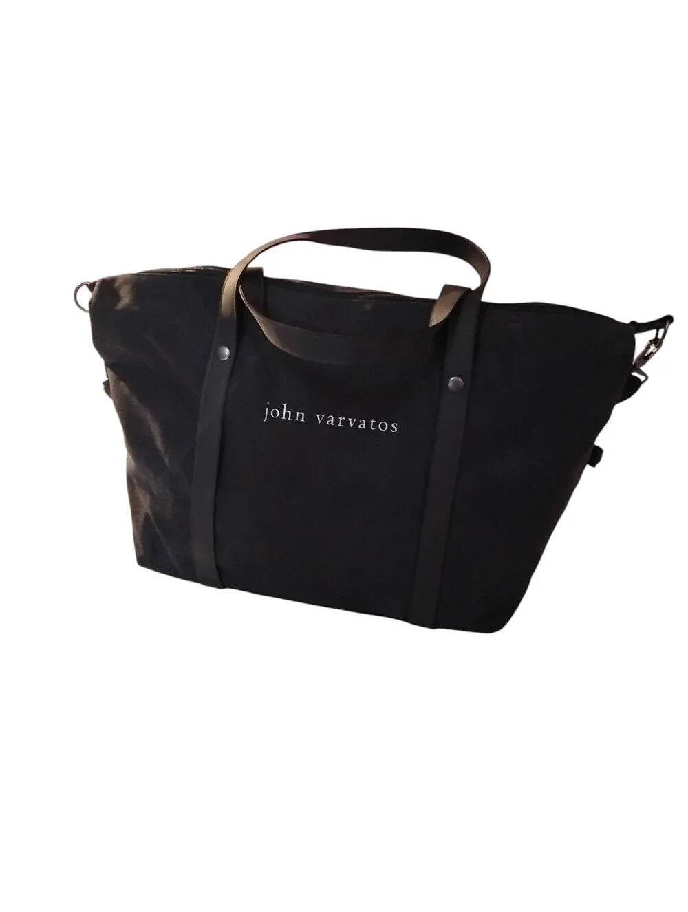 John Varvatson Weekender Duffle Bag. Black Canvas With Leather Straps.